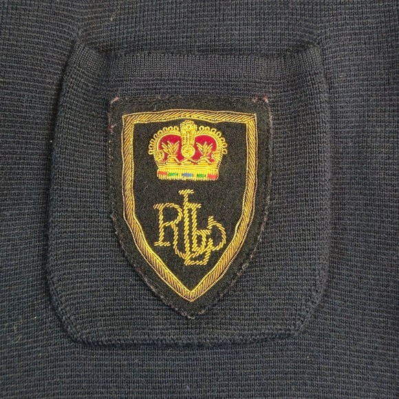 LAUREN RALPH LAUREN‎ Womens Petite Medium Blazer Cardigan Navy Gold Crest Jacket - Picture 3 of 9